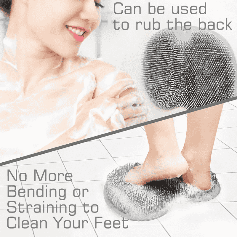 Silicone Shower Foot Scrubber Mat with Wall-Mounted Suction Cups.
