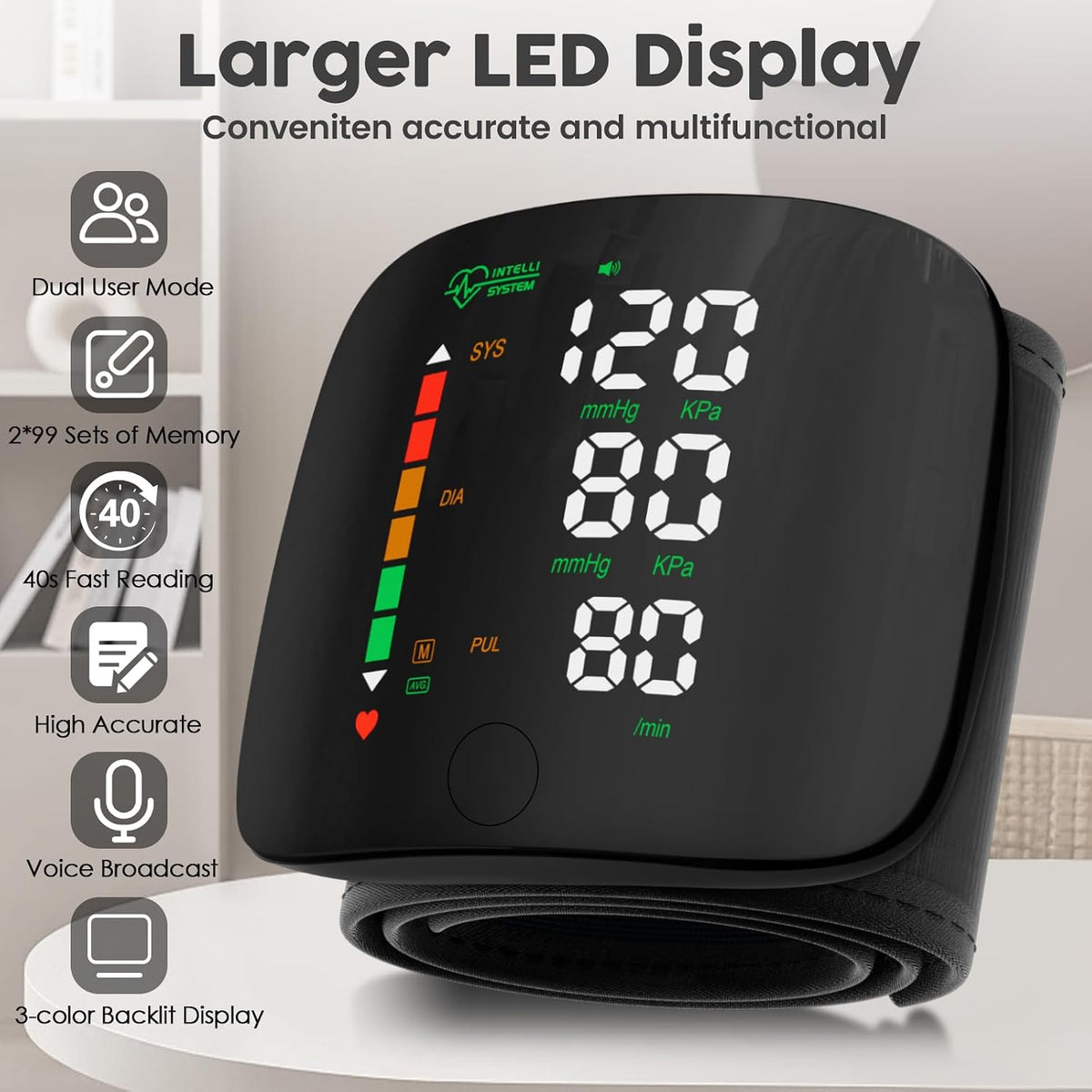 Wrist Blood Pressure Monitor Led Display Black | Touch Screen Wrist Blood Pressure Cuff 99x2 Reading Memory Wrist Bp Monitor with Carrying Case