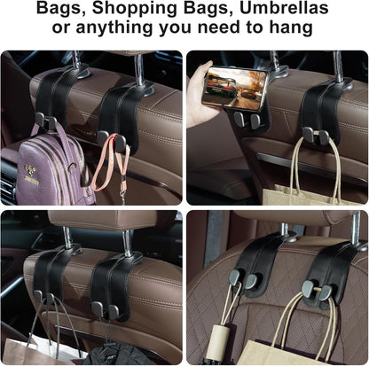 VeltiHook™ – Premium Leather Car Seat Hook | Hang Purses & Bags Instantly | Fits All Cars | 2-Pack (Black)