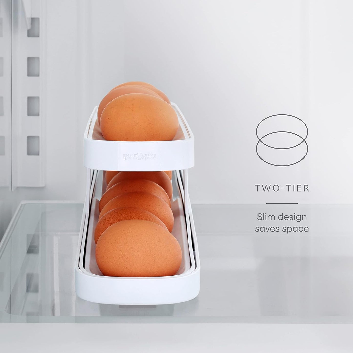 🥚RollDown Egg Dispenser - Scrolling Egg Rack Holder Storage Box✨