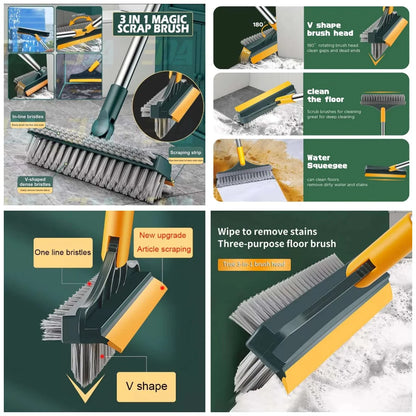 Floor Brush- 2 In 1 Long Handle Wiper Stiff Bristle Floor Brush
