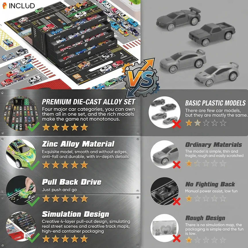 Mini Pull-Back Cars Set with Built-In Garage Set
