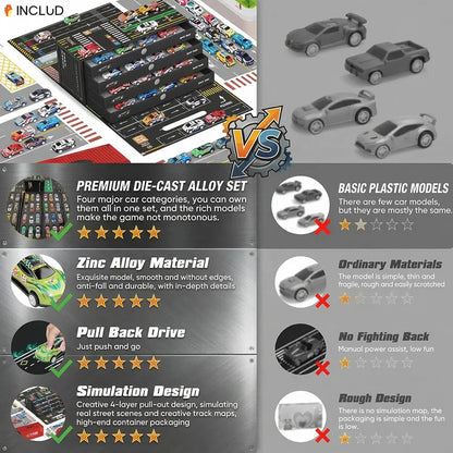 Mini Pull-Back Cars Set with Built-In Garage Set
