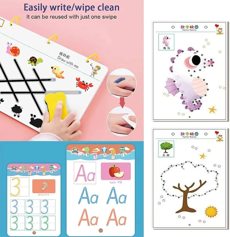 Premium Reusable Tracing Book – 64 Pages + Markers & Eraser