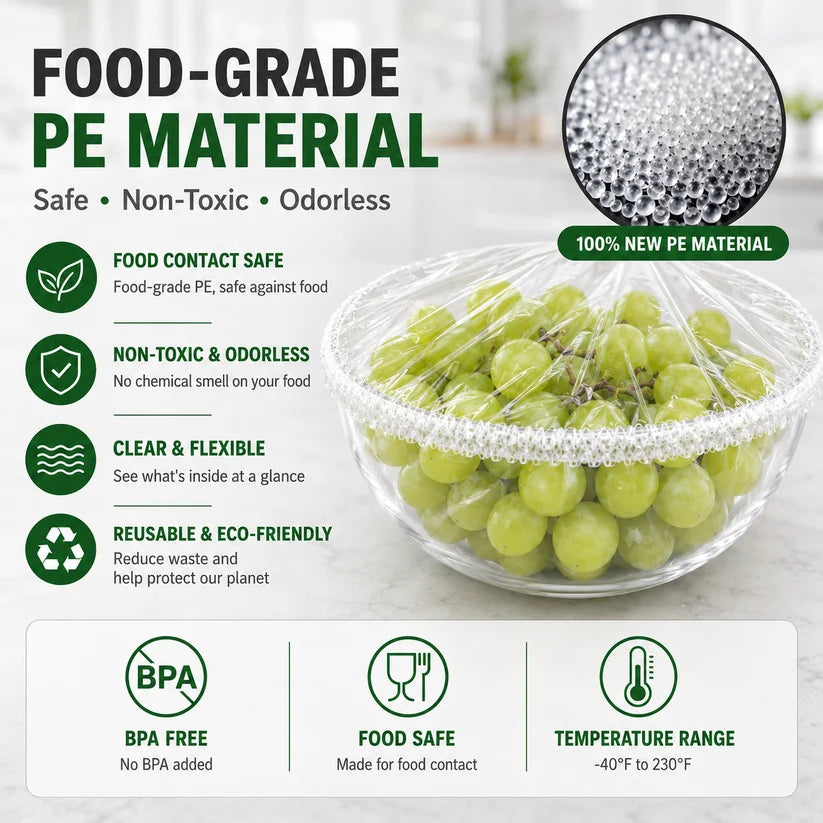 Disposable Food Covers Elastic Plastic Lids (Pack of 100)
