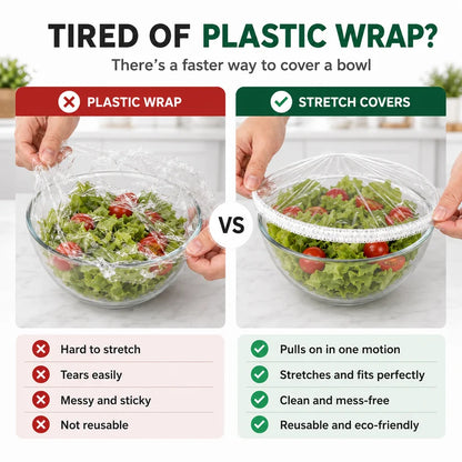 Disposable Food Covers Elastic Plastic Lids (Pack of 100)
