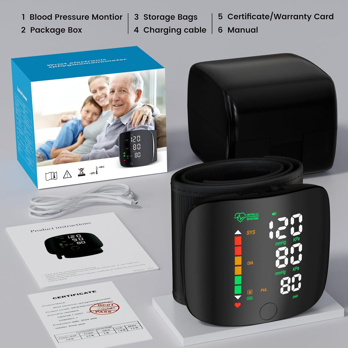 Wrist Blood Pressure Monitor Led Display Black | Touch Screen Wrist Blood Pressure Cuff 99x2 Reading Memory Wrist Bp Monitor with Carrying Case