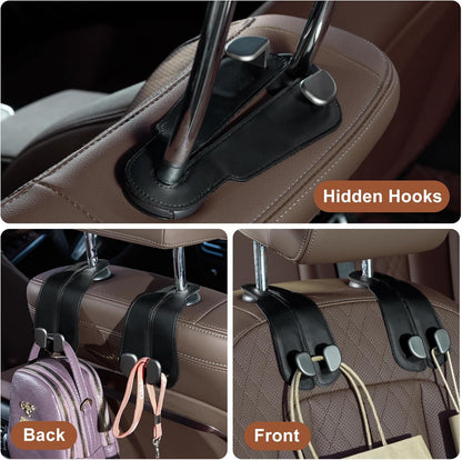 VeltiHook™ – Premium Leather Car Seat Hook | Hang Purses & Bags Instantly | Fits All Cars | 2-Pack (Black)