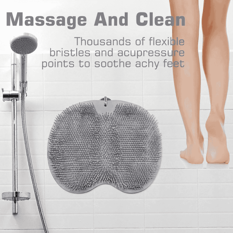 Silicone Shower Foot Scrubber Mat with Wall-Mounted Suction Cups.