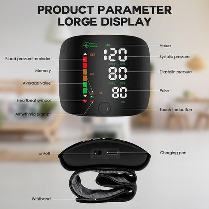Wrist Blood Pressure Monitor Led Display Black | Touch Screen Wrist Blood Pressure Cuff 99x2 Reading Memory Wrist Bp Monitor with Carrying Case
