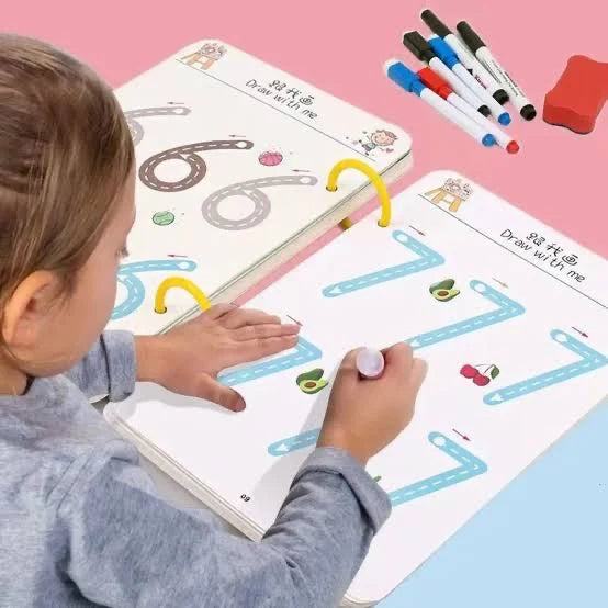 Premium Reusable Tracing Book – 64 Pages + Markers & Eraser