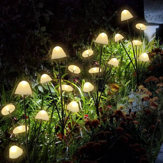 LumaGrove Warm White Solar Mushroom Lights — 10 LEDs, Weatherproof & Automatic (2-Pack)