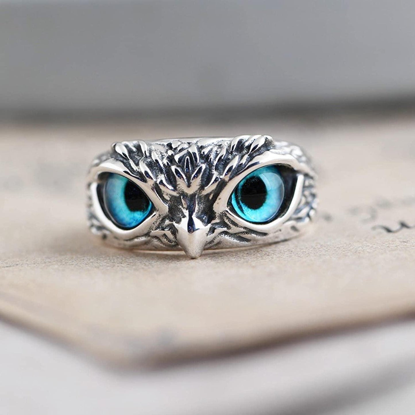 Blue Eyed Owl Ring