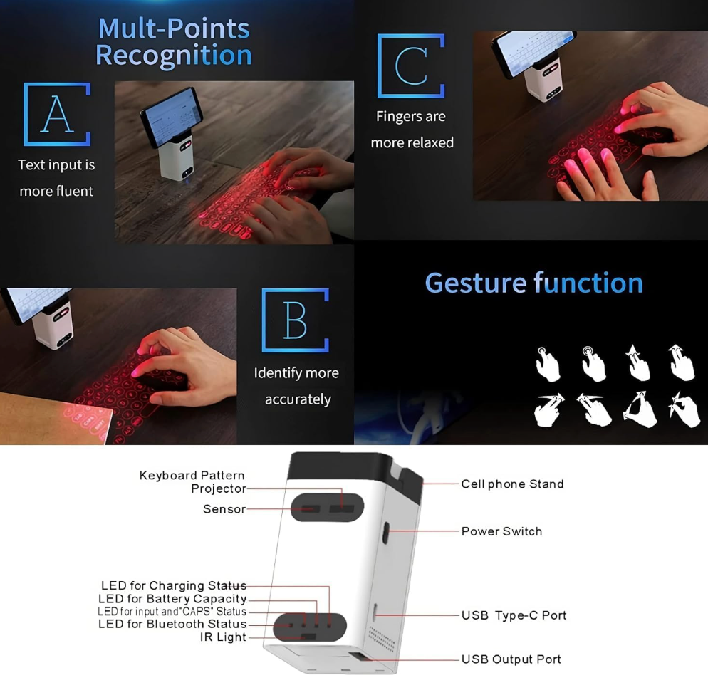Virtual Keyboard Portable Virtual Bluetooth Laser Projection Keyboard with Mouse Power Bank Function for PC Android IOS Smart Phone 11 Pro