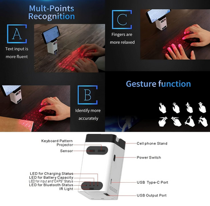 Virtual Keyboard Portable Virtual Bluetooth Laser Projection Keyboard with Mouse Power Bank Function for PC Android IOS Smart Phone 11 Pro