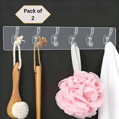 Multifunctional Transparent 6 Hooks (Pack of 2)