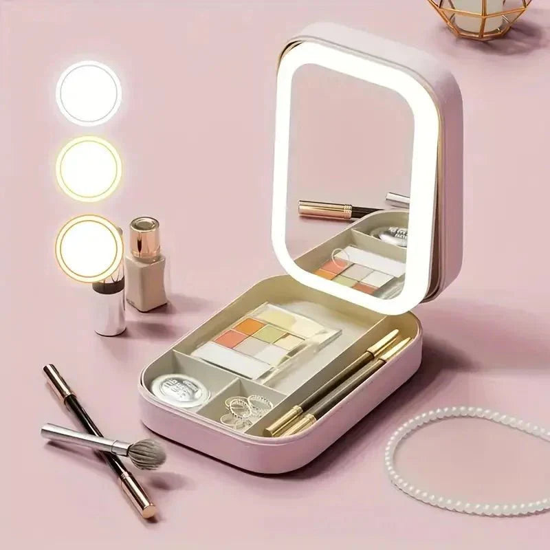 ✨ GlamGlow™ Luxe – Tricolour LED Leather Makeup Vanity