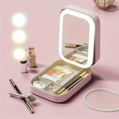 ✨ GlamGlow™ Luxe – Tricolour LED Leather Makeup Vanity