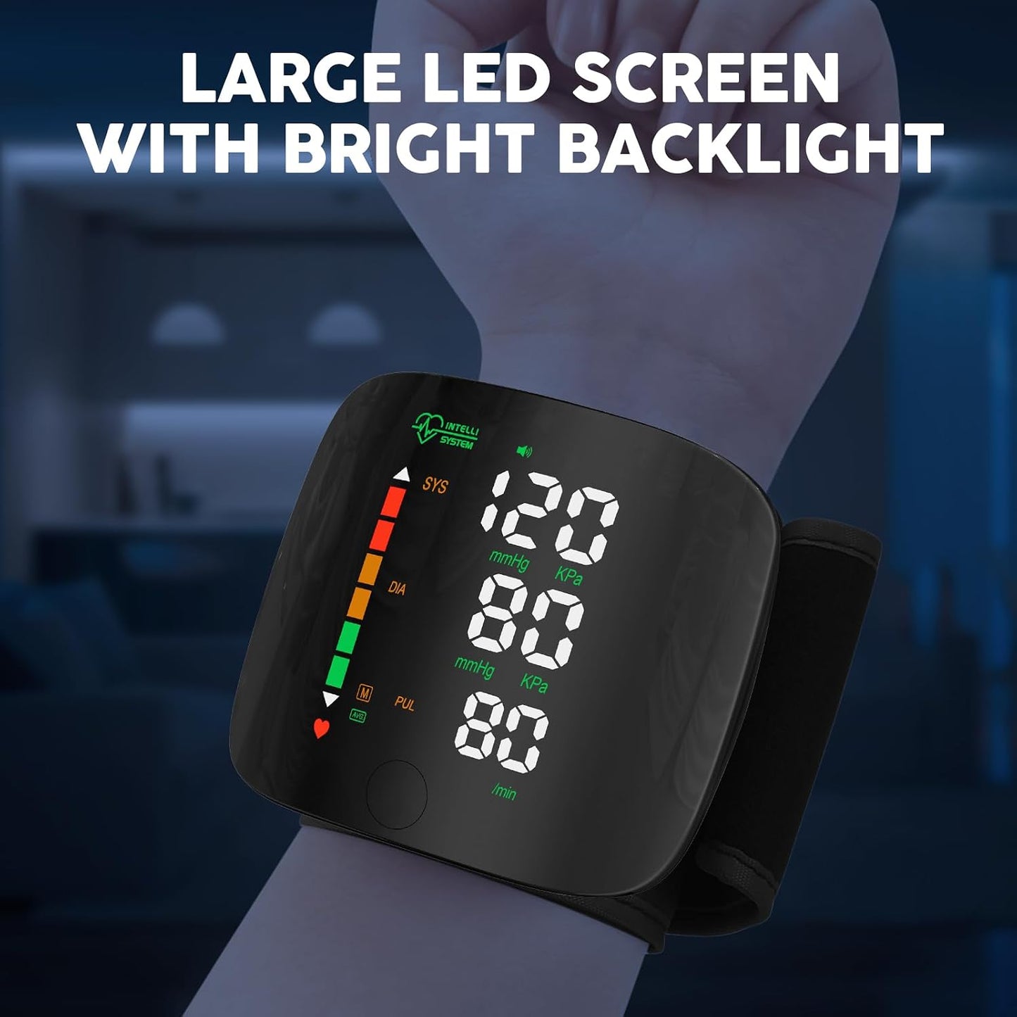 Wrist Blood Pressure Monitor Led Display Black | Touch Screen Wrist Blood Pressure Cuff 99x2 Reading Memory Wrist Bp Monitor with Carrying Case