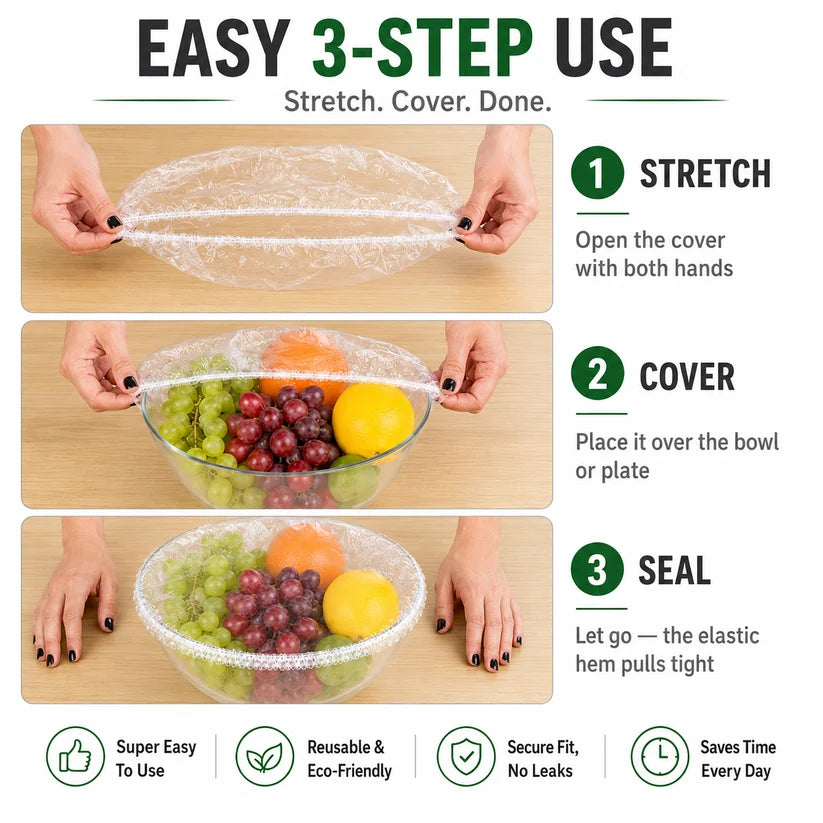 Disposable Food Covers Elastic Plastic Lids (Pack of 100)
