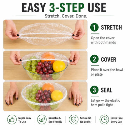 Disposable Food Covers Elastic Plastic Lids (Pack of 100)