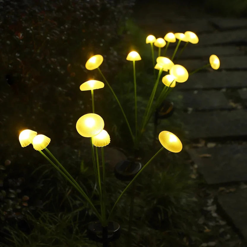 LumaGrove Warm White Solar Mushroom Lights — 10 LEDs, Weatherproof & Automatic (2-Pack)