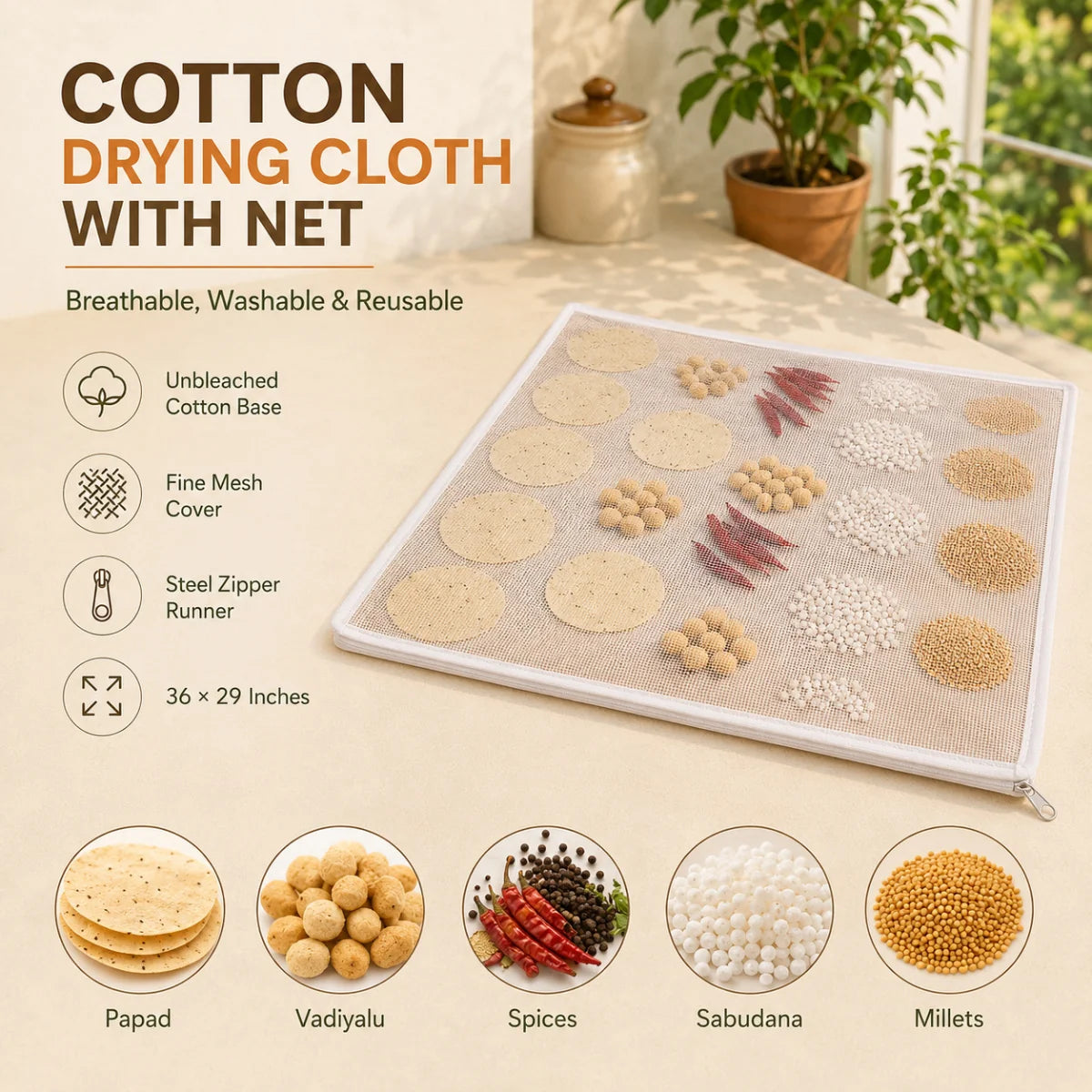 Papad Drying Cloth with Net & Zip