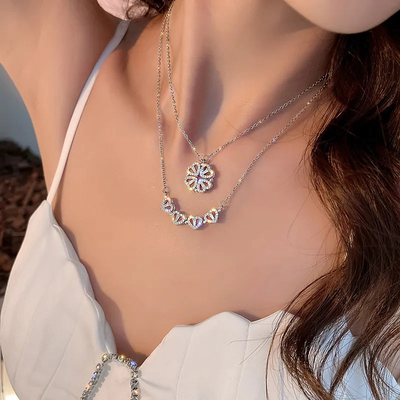 Magnetic Four Heart Necklace - Rose Gold