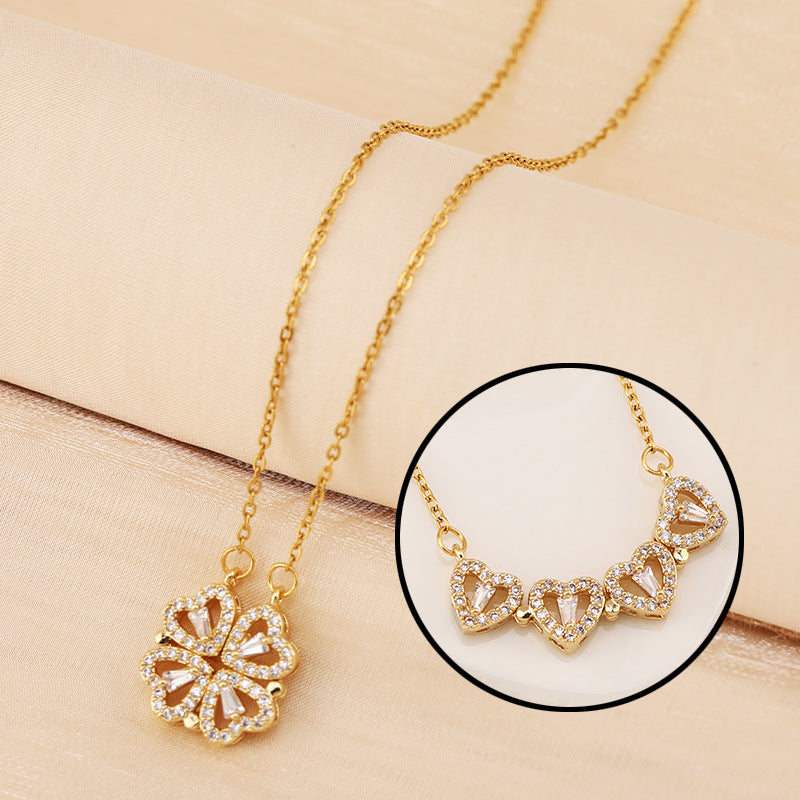Magnetic Four Heart Necklace - Rose Gold