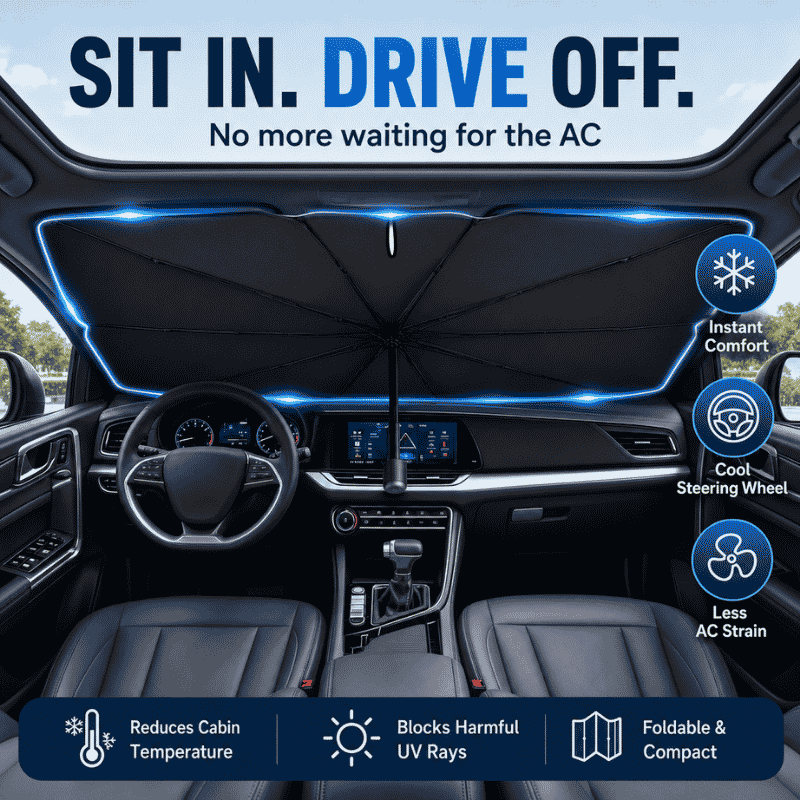 Foldable umbrella-style car windshield sun shade – image 2 of 8