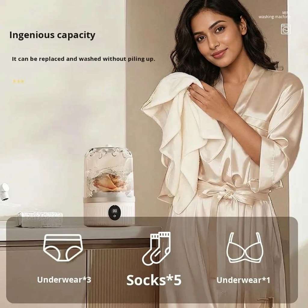 Premium Mini Underwear Washing Machine – Rechargeable Cordless Laundry Cup for Bras, Underwear & Socks