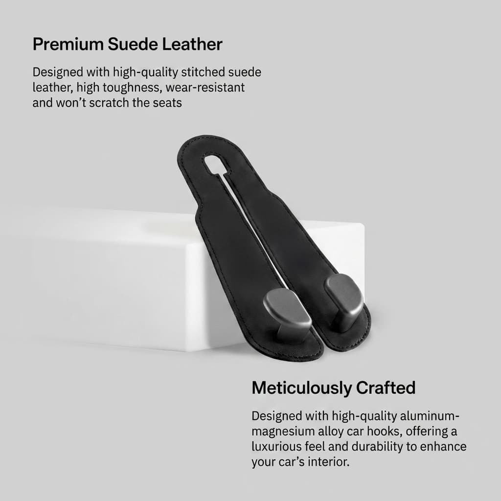 VeltiHook™ – Premium Leather Car Seat Hook | Hang Purses & Bags Instantly | Fits All Cars | 2-Pack (Black)