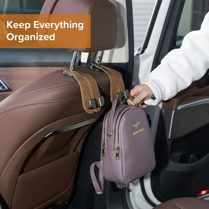 VeltiHook™ – Premium Leather Car Seat Hook | Hang Purses & Bags Instantly | Fits All Cars | 2-Pack (Black)