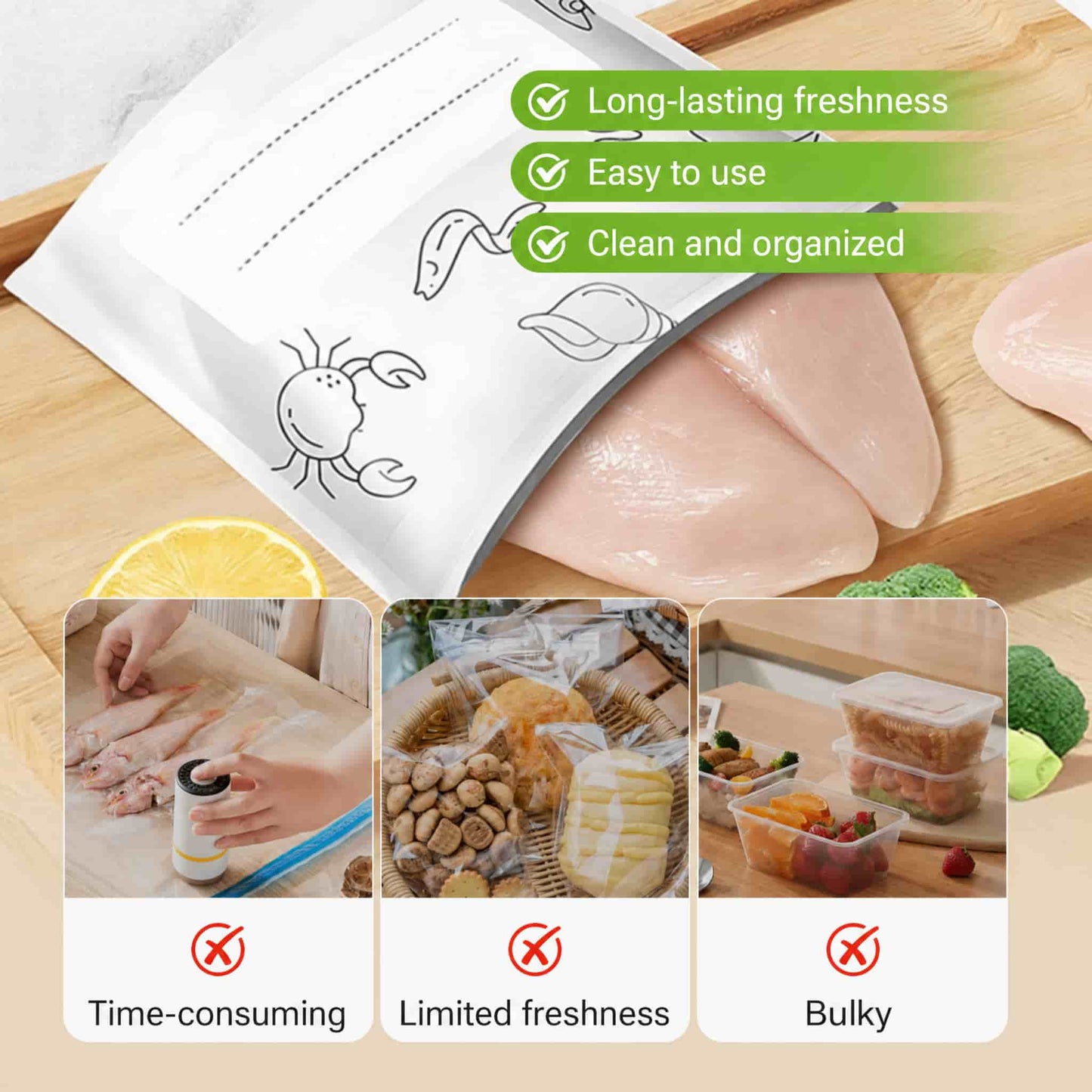 Reusable Foil Zip Lock Vacuum Food Storage Bag (Pack of 30)