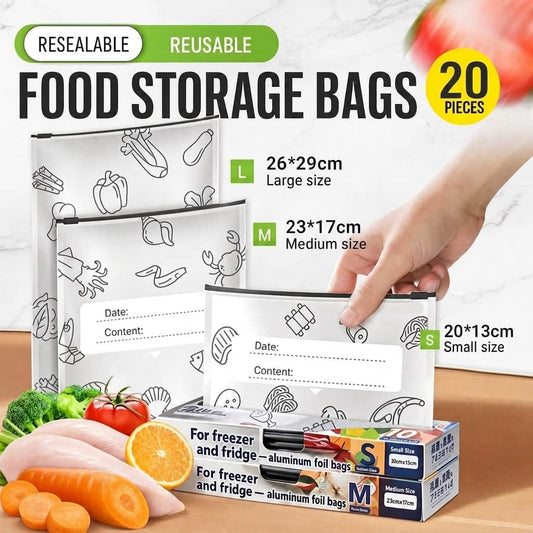 Reusable Foil Zip Lock Vacuum Food Storage Bag (Pack of 20)