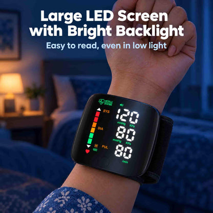 Wrist Blood Pressure Monitor with Voice Guidance – Track BP & Heart Rate at Home