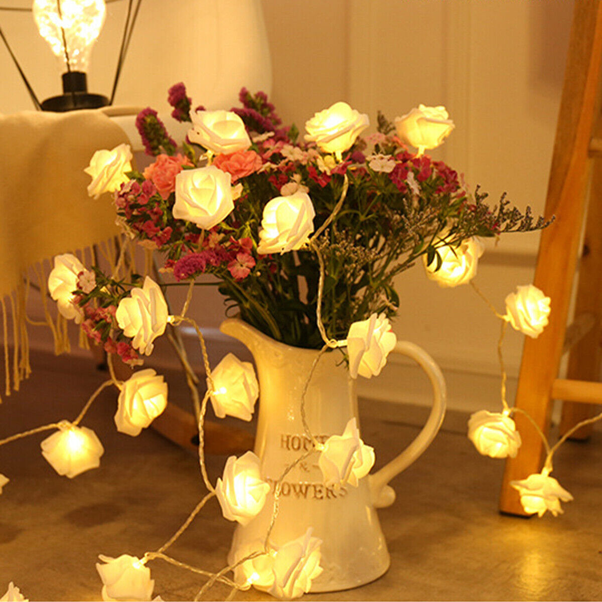 14 Led Rose Lights  Rose Flower Led Serial String Lights - 10 Feet (Warm White Plug-in)