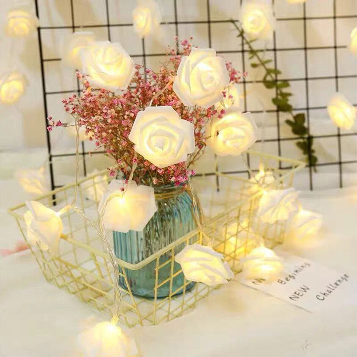 14 Led Rose Lights  Rose Flower Led Serial String Lights - 10 Feet (Warm White Plug-in)