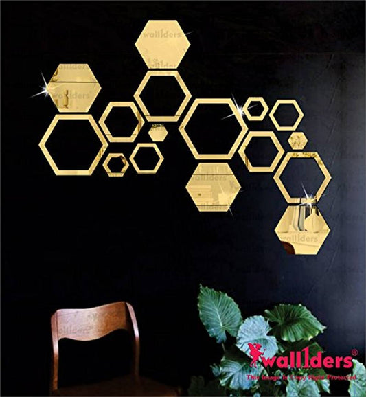Designer 4 Hexagon And 12 Hexagon Shapes - Golden