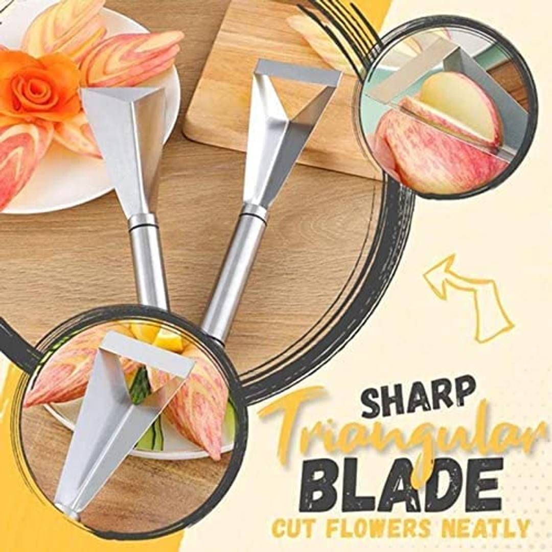 Fruit Carving Tool V-Shape Channel Knife,Fruit Carving Knife Stainless Steel Triangular Blade Carving Cutter Fruit Scooper Kitchen Tools for Vegetables Fruits  Carving Tools (Pack of 2)