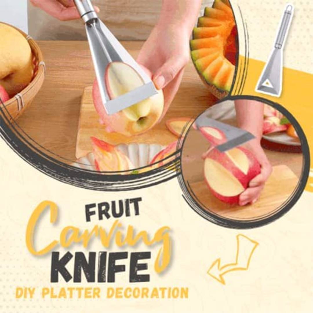 Fruit Carving Tool V-Shape Channel Knife,Fruit Carving Knife Stainless Steel Triangular Blade Carving Cutter Fruit Scooper Kitchen Tools for Vegetables Fruits  Carving Tools (Pack of 2)