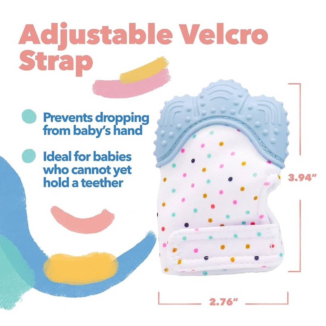 Pack of 2 Teething Mitten with Soothing Toy - Baby Chew Toy and Teething Glove- Infant Teething Mitten Crinkle Sound and Textured Silicone to Soothe Sore and Swollen Gums