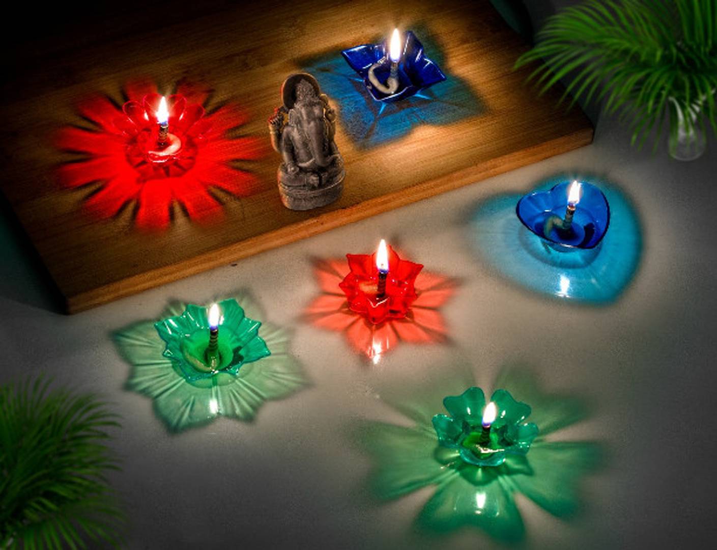 3D Reflective Diya Set For Diwali (Pack of 12) - Home Decor