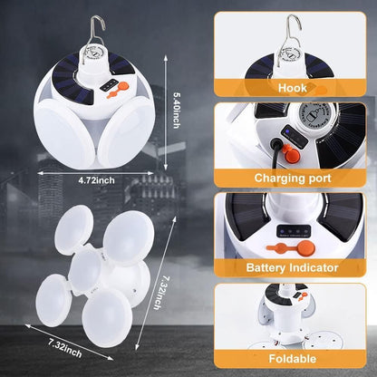 2 In 1 Foldable Solar Lamp - 2 Built-in Charging Modes (Solar Or Dc Via USB)
