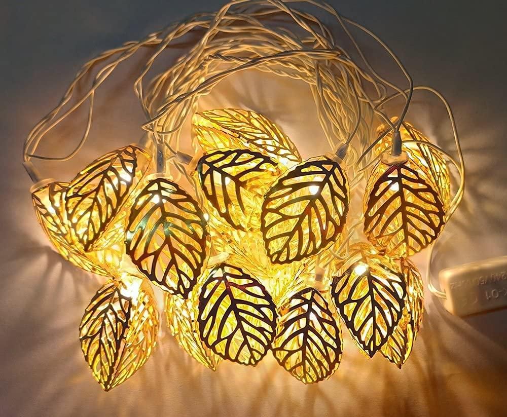 14 3D Leaf Metal Tree Leaf Shape Decorative LED Fairy String Starry Lights