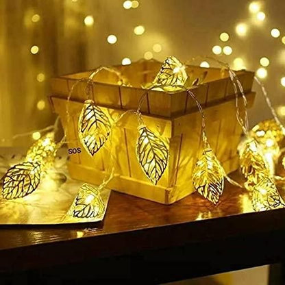 14 3D Leaf Metal Tree Leaf Shape Decorative LED Fairy String Starry Lights