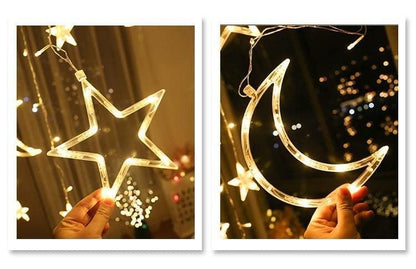 3 Moon + 3 Star + 6 Mini Star Moon & Star LED Curtain String Decorative Lights warm white/ multi Curtain Decoration Light