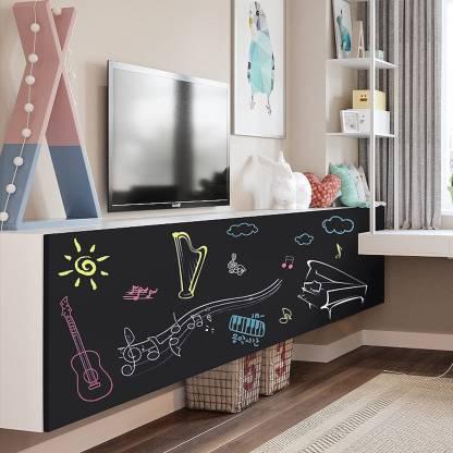 Black Board Wall Sticker Removable Decal Kids Writing Drawing Chalkboard with 5 Chalks Study Room College Office Home School (45 x 200 CM/Black)