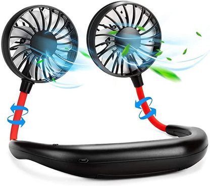 Portable USB Rechargeable Neckband Mini Fan (Multicolor)