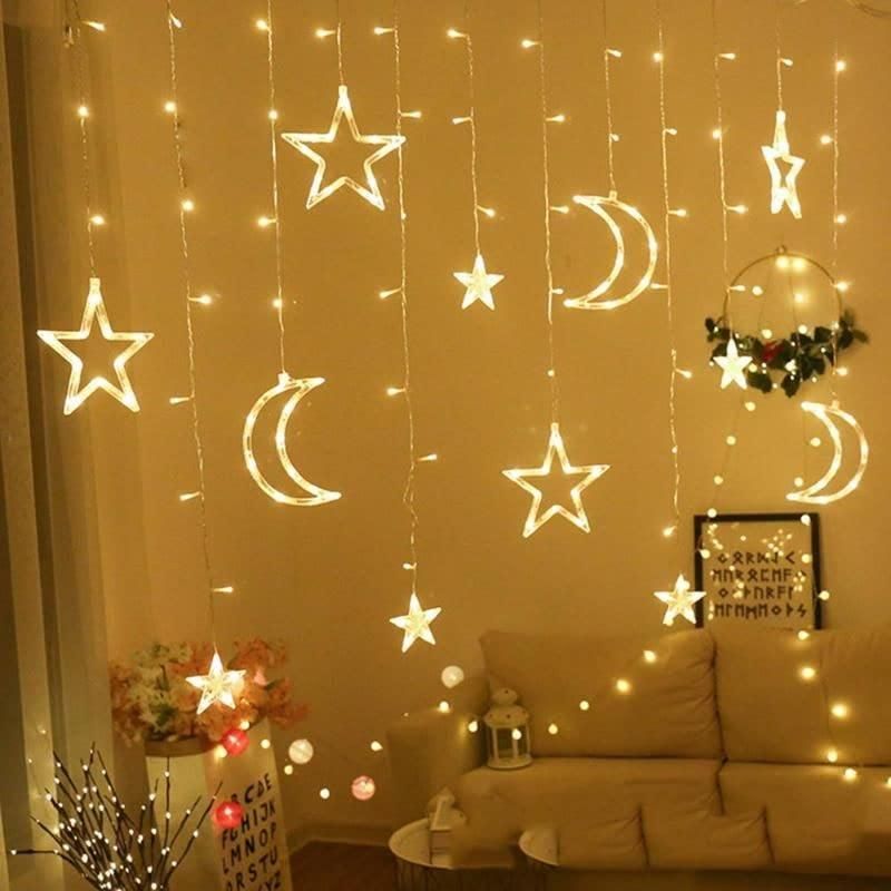 3 Moon + 3 Star + 6 Mini Star Moon & Star LED Curtain String Decorative Lights warm white/ multi Curtain Decoration Light